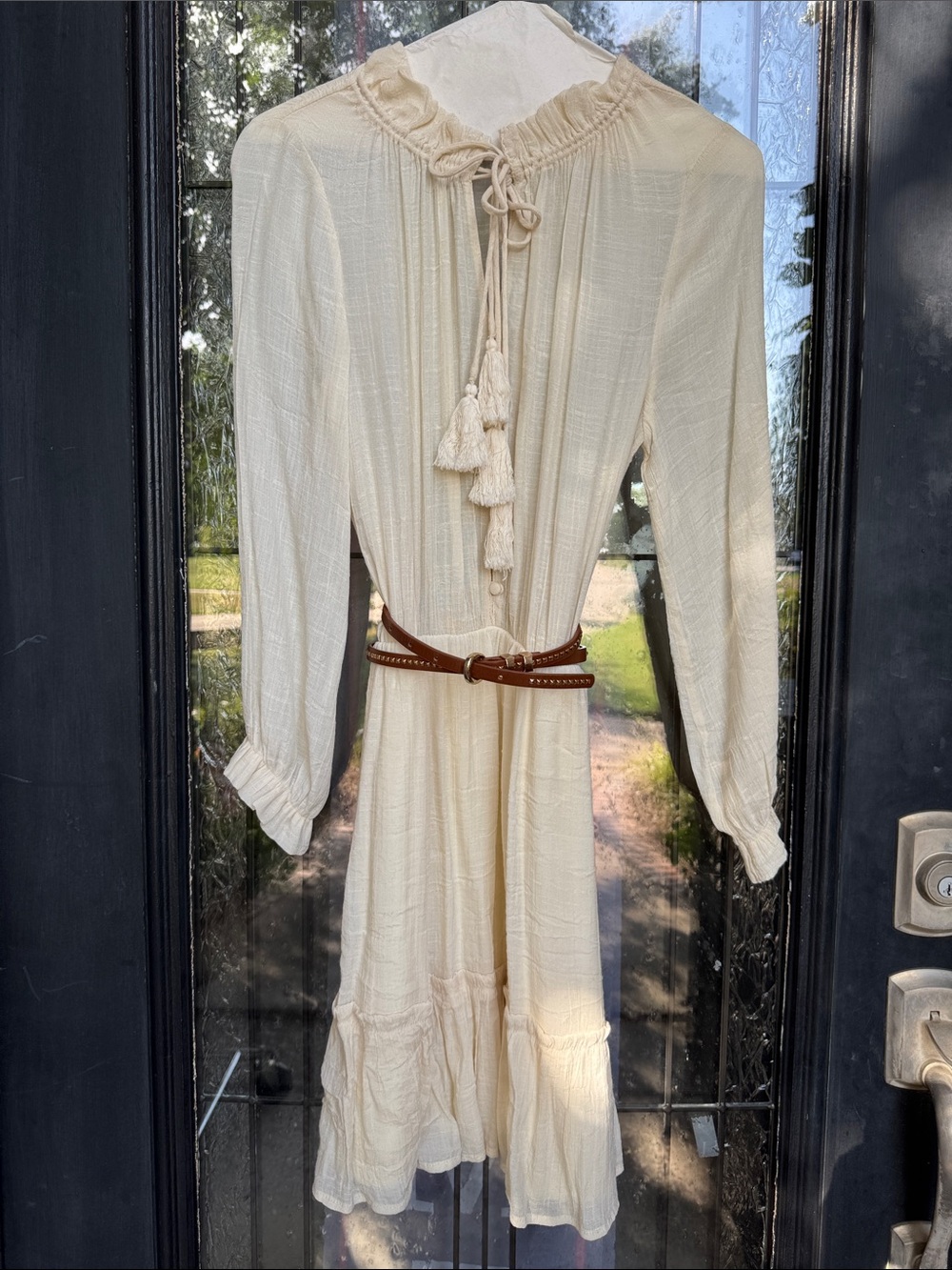 Entro Cream Boho Tiered Ruffle Mini Dress Size S